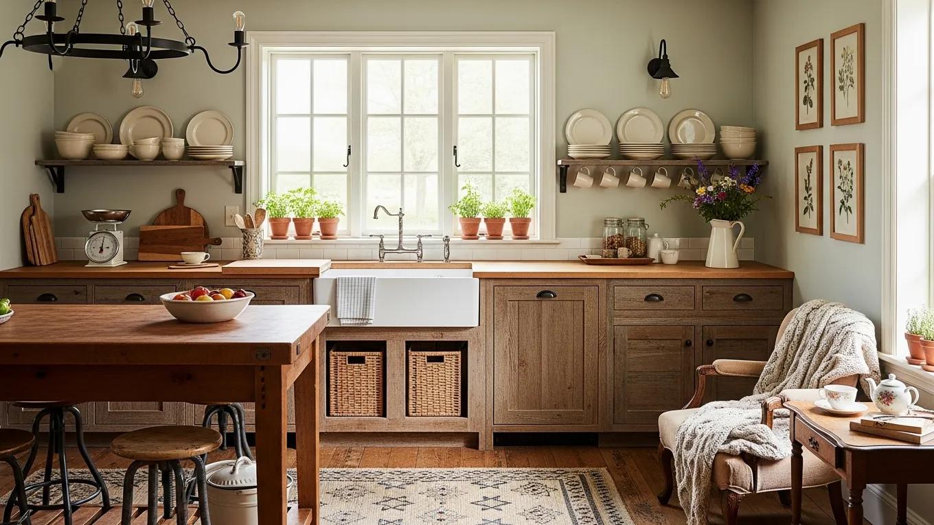 Charming farmhouse kitchen with rustic elements and warm ambiance