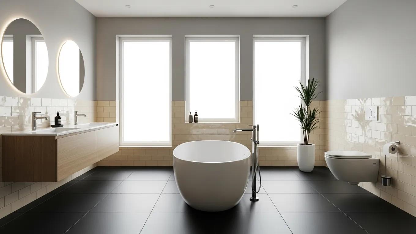 Modern bathroom design with luxurious bathtub and elegant fixtures