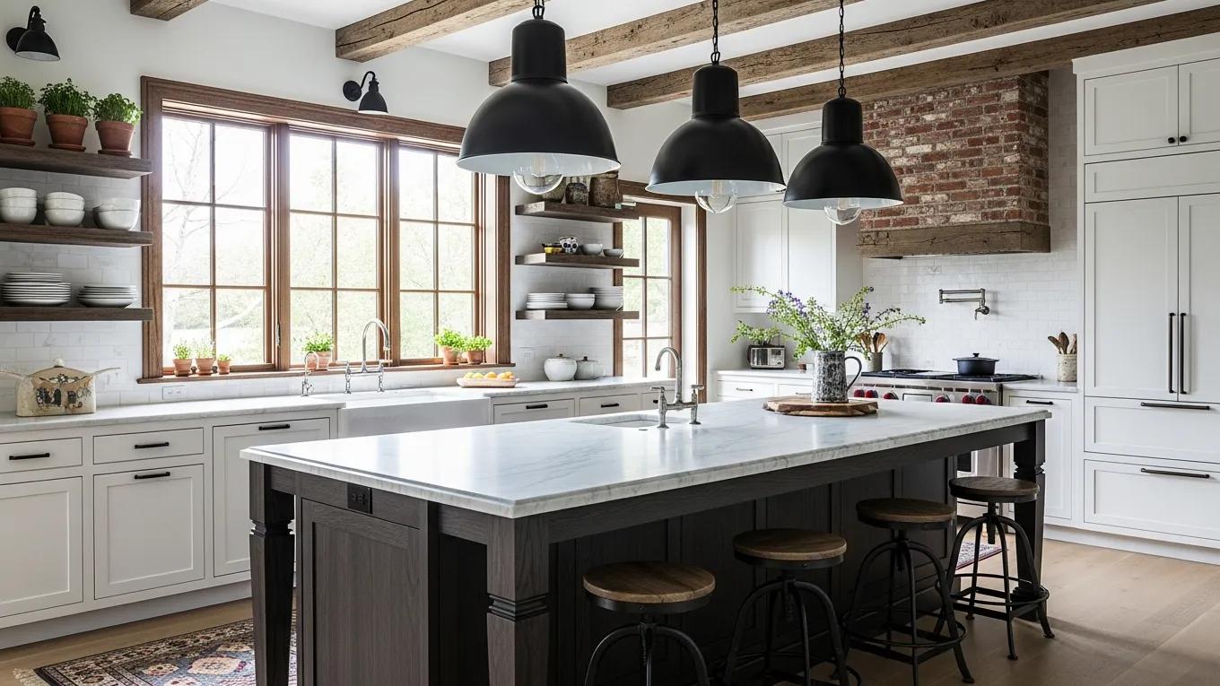Stylish kitchen blending modern and farmhouse design elements