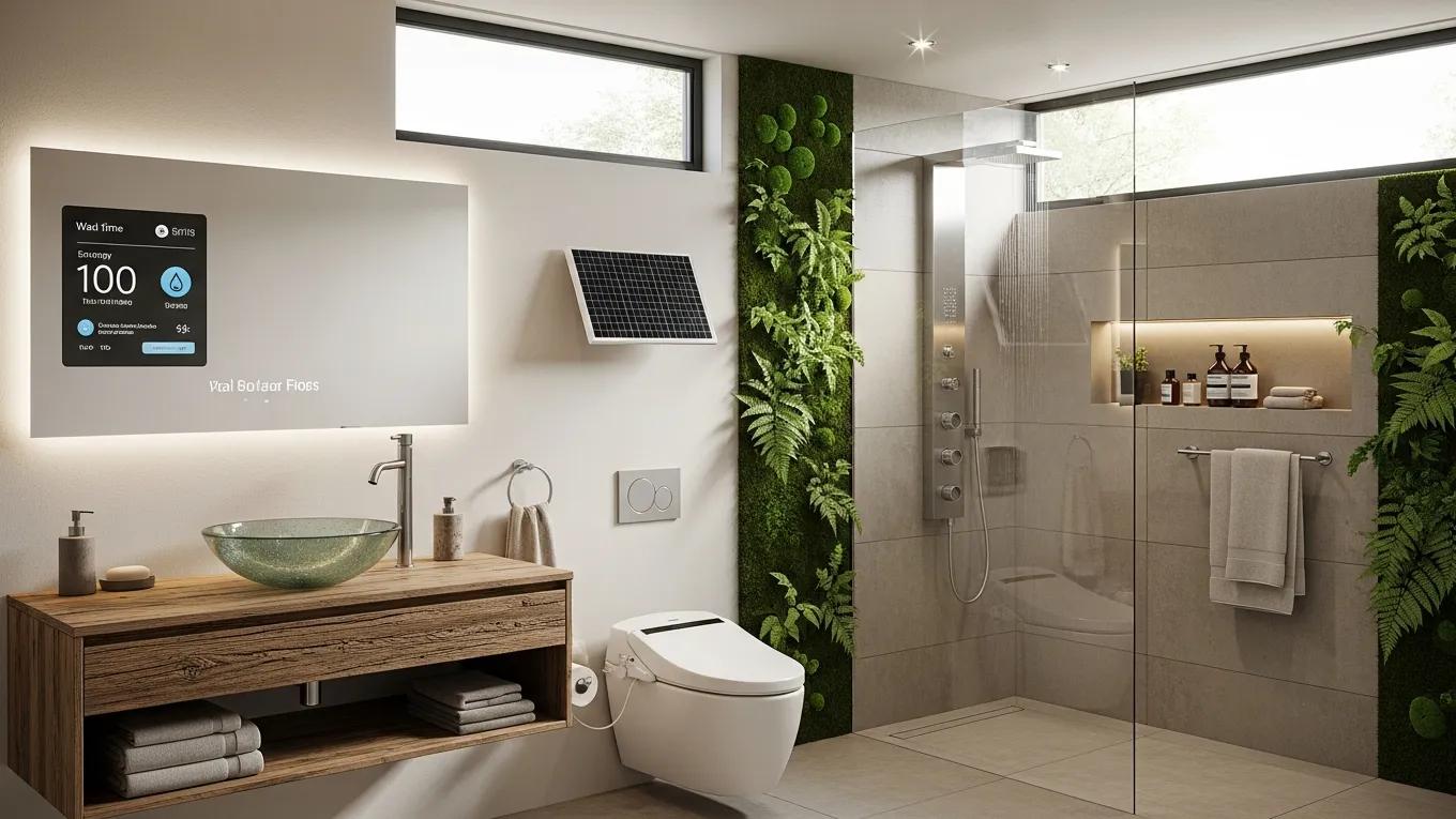 Sustainable bathroom features with eco-friendly materials and smart technology