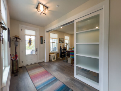 Custom 8 foot Sliding Glass Doors with glass and come along track soft close and open system dream design build & remodeling